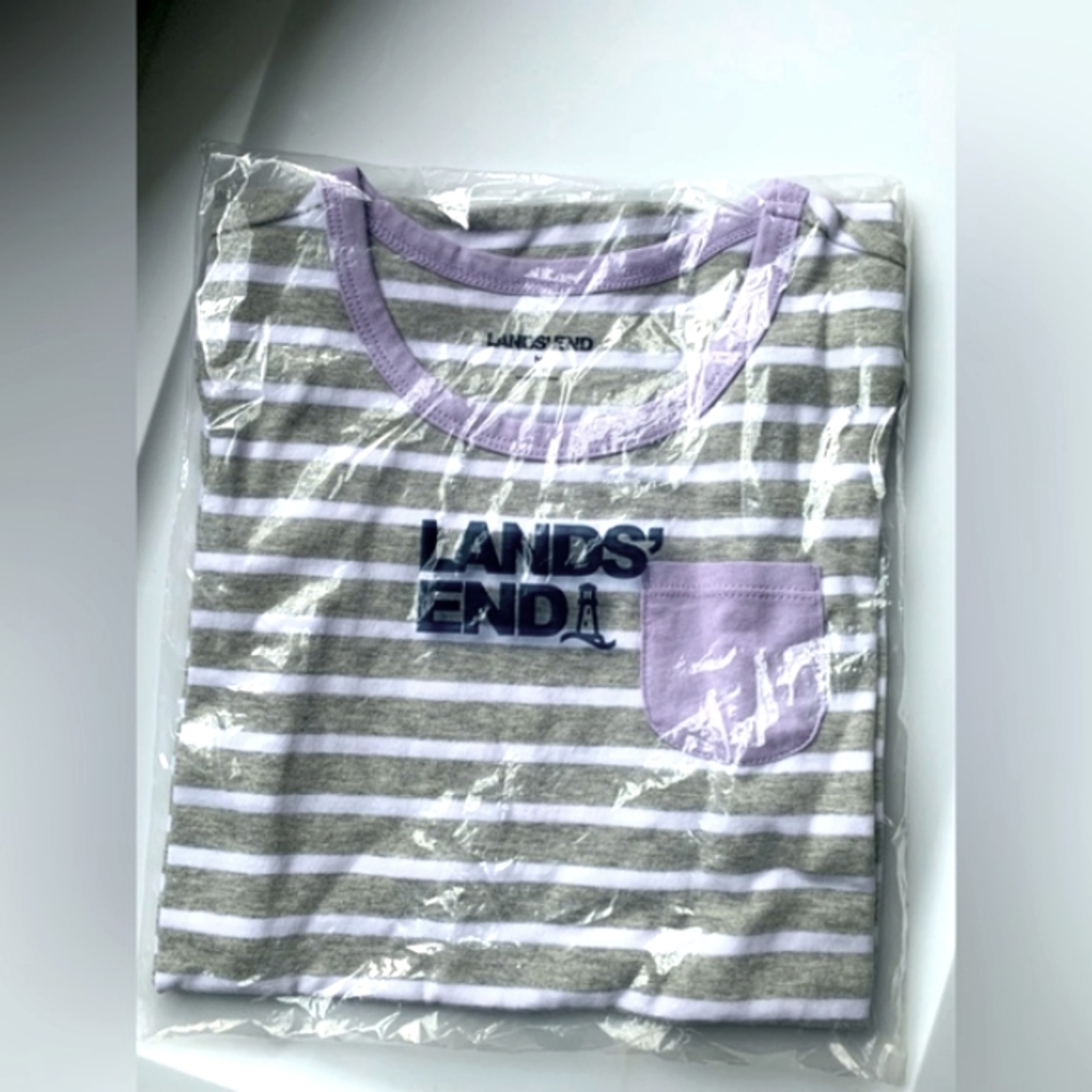Lands’ End T-Shirt Dress Heather Gray Stripes Short Sleeves Little Girls - Picture 9 of 9